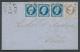 105: 4 x3 og 3 p 15 skillings brev stemplet DRAMMEN 13/12-1860 til Vejle i Danmark, trannsitt stpl SVINESUND. Flott brev! Utrop: 3000