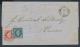 204: 4b+5 som 12sk porto p� helbrev til DK fra Christiania 25.8.1863. To danske transitstpl.+ank.stpl. bak. Det medf�lger en historisk oversikt over postrutene til Frederikshavn og Hamburg. Utrop: 1000